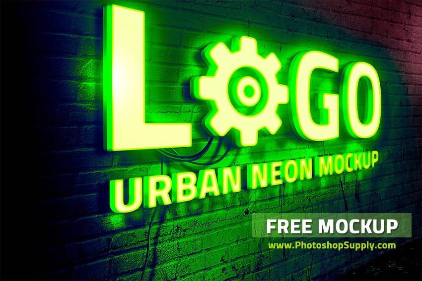 Download Free Neon Sign Mockup Photoshop Supply PSD Mockup Templates