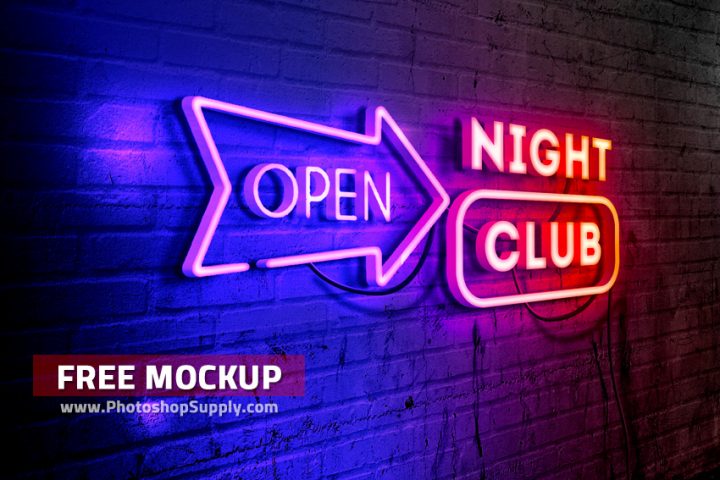 Download (FREE) Neon Sign Mockup - Photoshop Supply