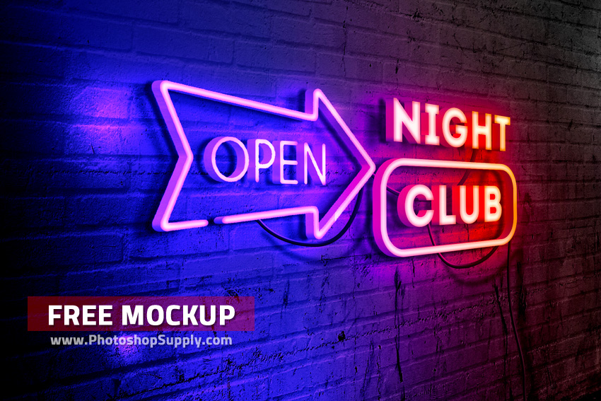  FREE Neon Sign Mockup Photoshop Supply